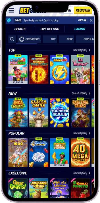 BetScore casino games - top, new, popular and exclusive titles