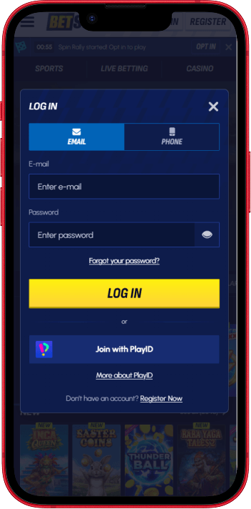 BetScore login - email or PlayID